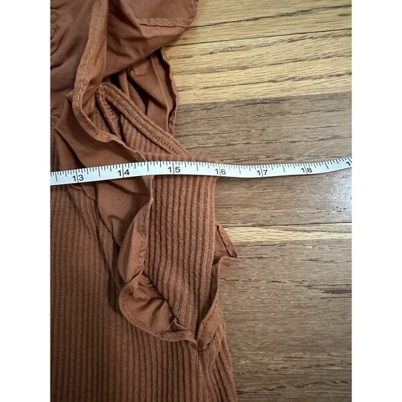 A New Day Ruffle Sleeve Ribbed Tank, Brown, Elastic Hem, Stretch, XL - Picture 9 of 10